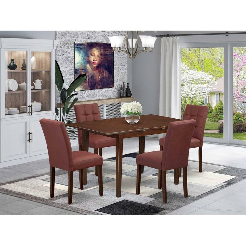 5-Piece Mahogany Finish Solid Wood Top - Rectangular Dining Room Set - Seats 4