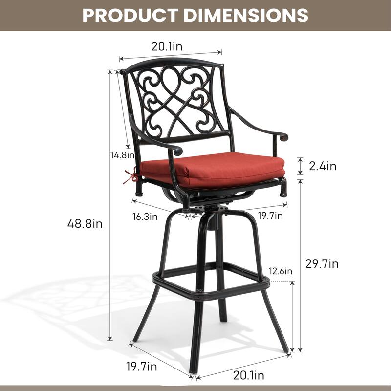 Outdoor Patio Aluminum Swivel Bar Stool with Sunbrella Cushion
