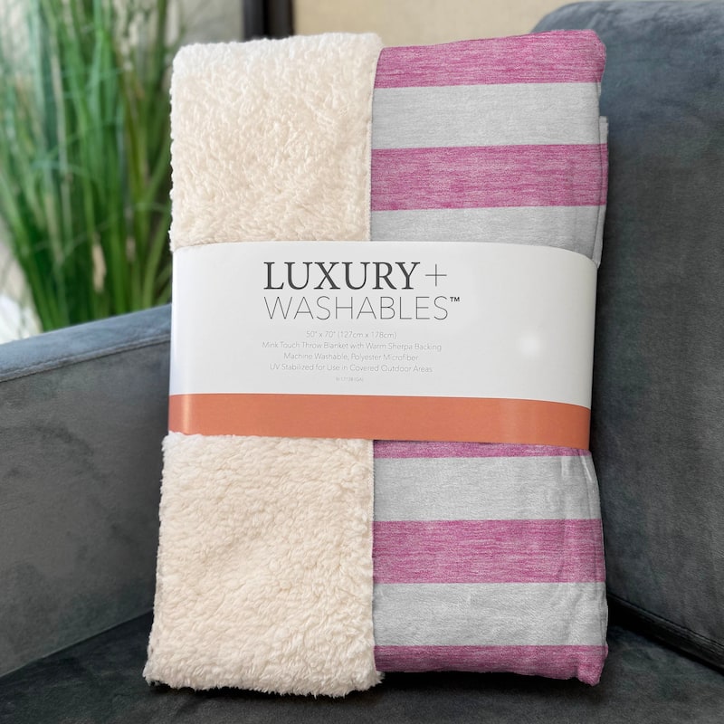 Premium Machine Washable Modern Stripes Sherpa Throw Blanket