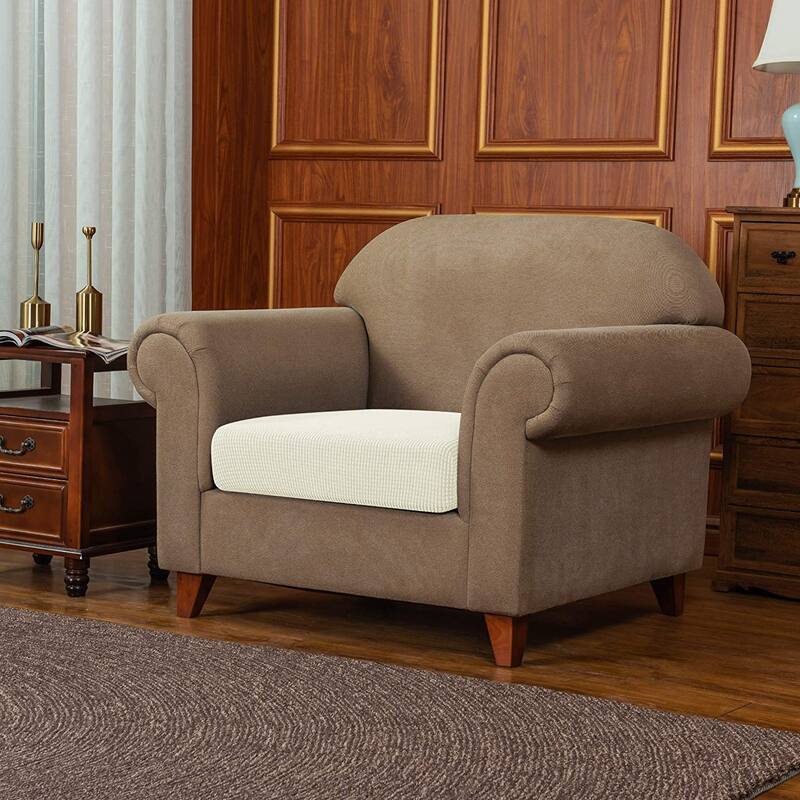 Subrtex Stretch Armchair Cushion Cover Textured Grid Furniture Covers - Ivory