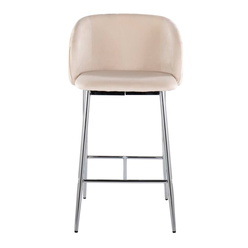 Silver Orchid Pleated Fixed-Height Counter Stool - Set of 2 - White Velvet/Chrome Metal