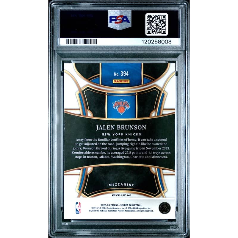 Jalen Brunson 2023 Panini Select Orange Tectonic Basketball Card #394 Graded PSA 10 Cert # 120258008 - 8' x 11'