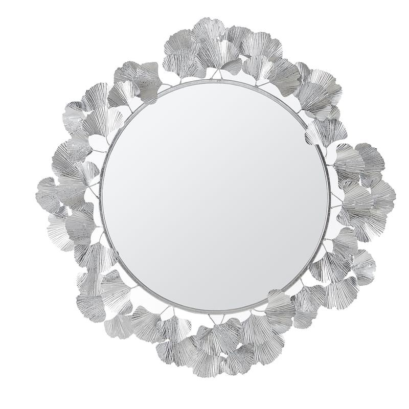 Martha Stewart Eden Gold Gingko Leaf Round Wall Mirror 30.5" - Silver