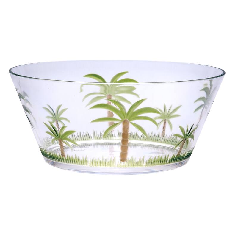 10" Clear and Green Palm Tree Acrylic Round Salad Bowl - 10