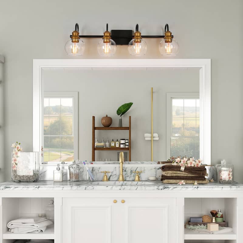 Olia Modern Black Gold 3/4/5-Light Bathroom Vanity Lights Globe Glass Wall Sconces