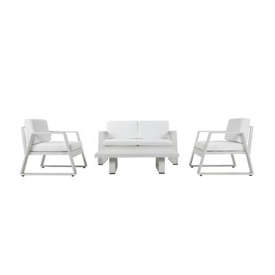 4 Piece Patio Sofa Set with Sled Base and Floor Protector, White