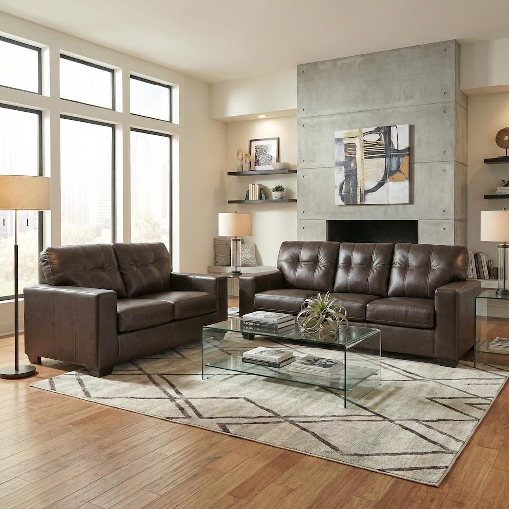 Roundhill Furniture Holmes Leather 2-Piece Living Room Set