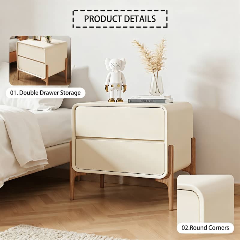 Modern Wooden Double Drawer Bedside Table Nightstand