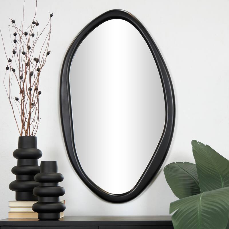 Wooden Abstract Oval Wall Mirror - Black - Roche River Decor