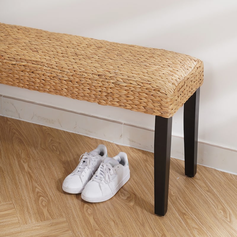 M4H Sultan Solid Entryway Bench Water Hyacinth & Acacia Solid Wood
