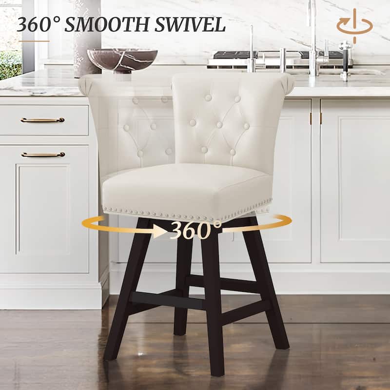 26 in. Set of 3 Upholstered Bar Stools Counter Height Barstool 360° Swivel with Curved Backrest, Armless Stool