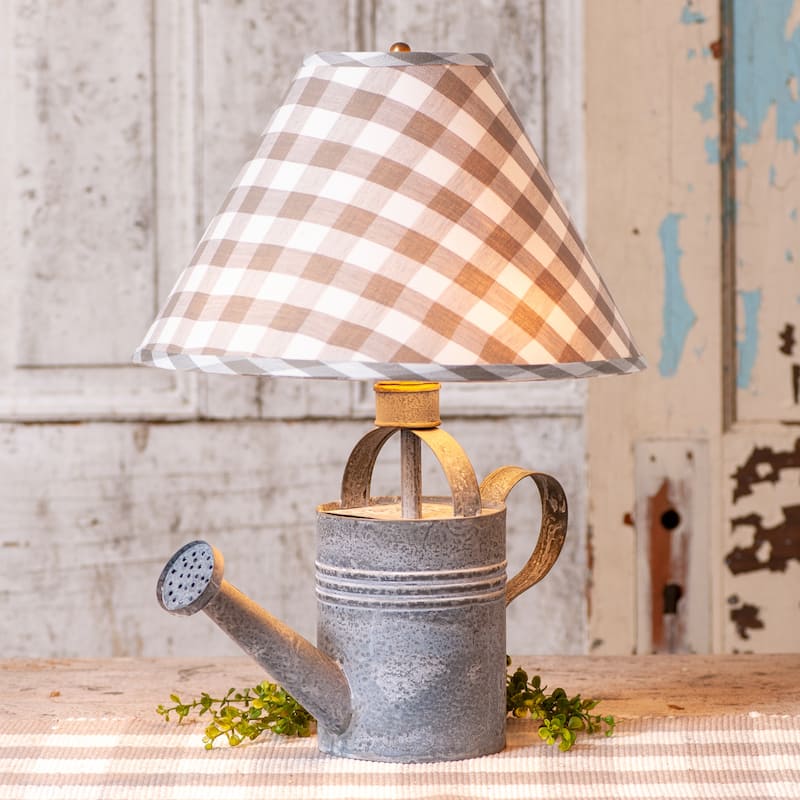 Watering Can Table Lamp 17.5 Inch Weathered Zinc Gray With Check Plaid Shade - 17.5 X 4.75 X 11.75 inches