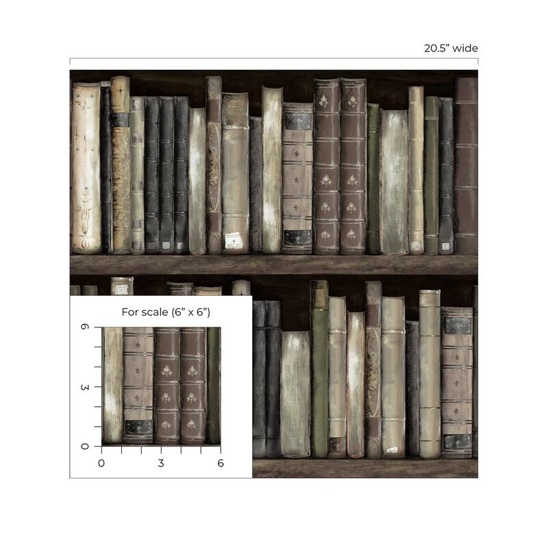 Harry & Grace Faux Bookshelves Peel and Stick Wallpaper