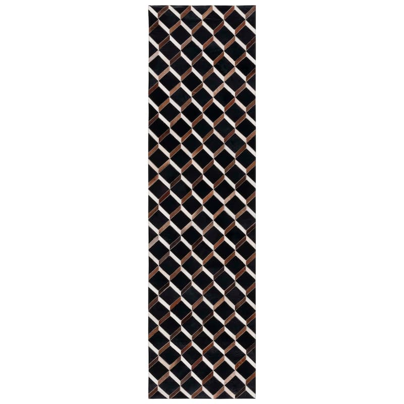 SAFAVIEH Handmade Studio Leather Nikia Mid-Century Modern Rug - 2'3" x 9' Runner - Black/Brown