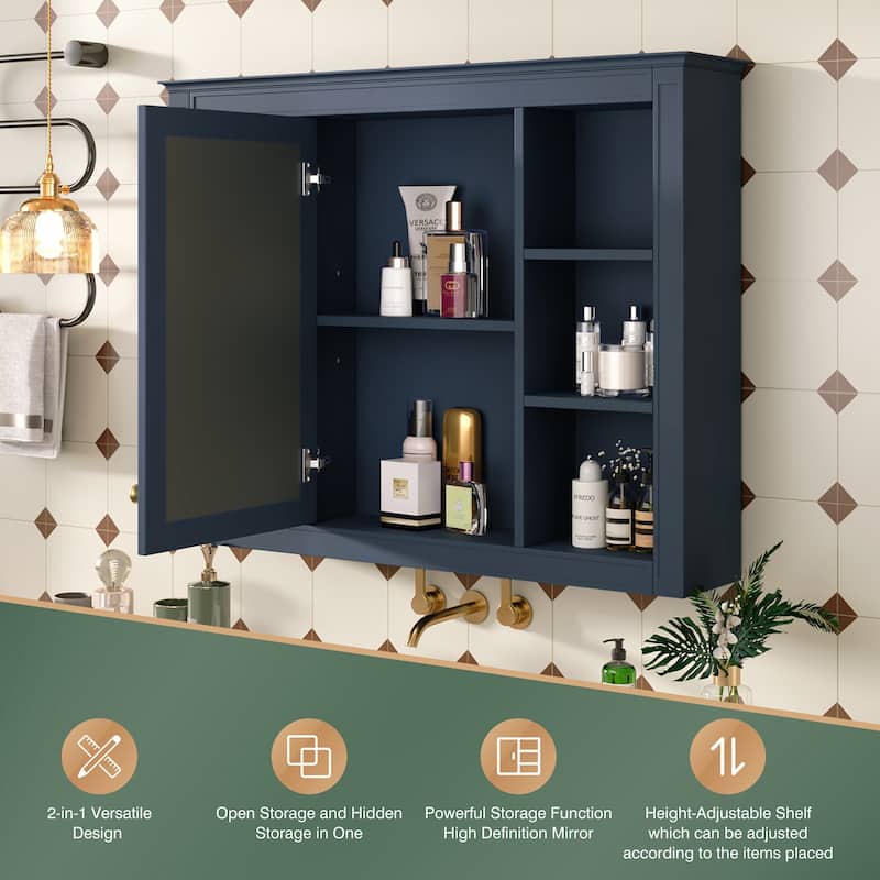 35" x 27.5" Modern Bathroom Medicine Cabinet, Wall Mounted Bathroom Storage Cabinet with Mirror & Shelves (Not Include Vanity )