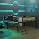 preview thumbnail 5 of 69, Metal Loft Bed with Rectangular Desk, LED lights, Storage Shelves and Hanging Storage Compartments, Safety Guard and Ladder