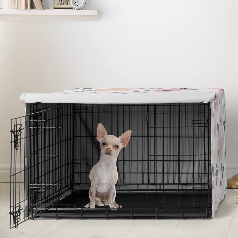 Sweet Jojo Designs Blush Pink Grey Boho Floral Dog Crate Kennel Cover 24in. Bohemian Farmhouse Shabby Chic Watercolor Elegant