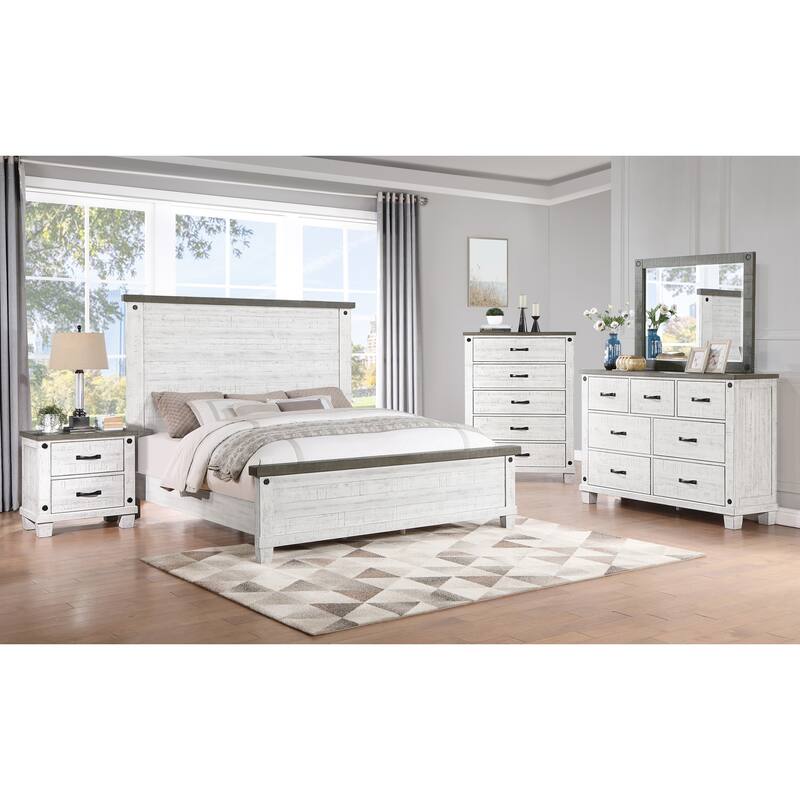 Jarrett Distress White and Grey Panel Bed