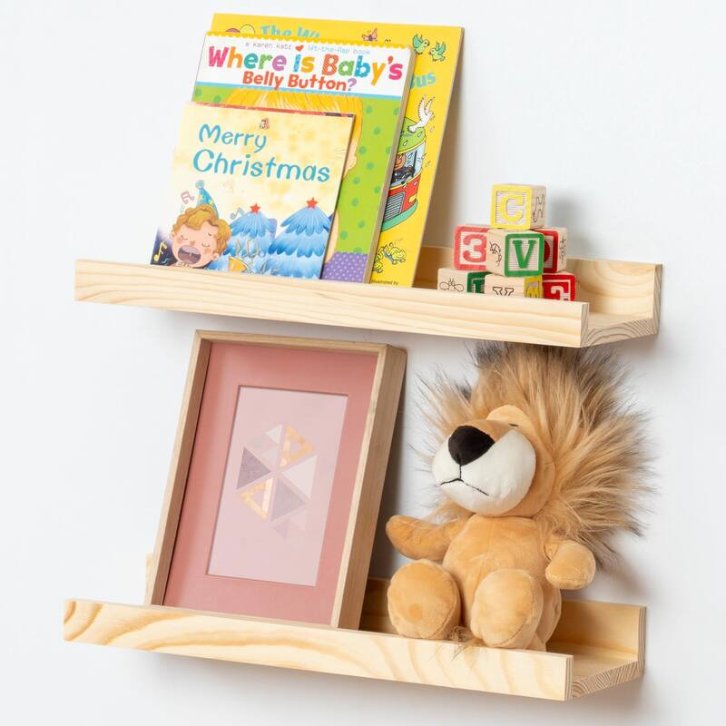 Solid Pine Wood Floating Ledge Shelves 2 Packs for Wall - 16inch - Natural
