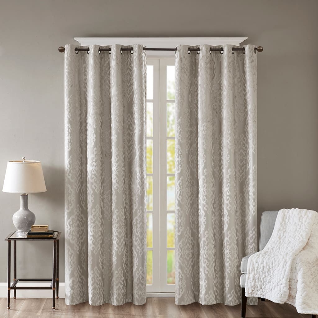 Knitted Jacquard Damask Grommet Top Curtain Panel
