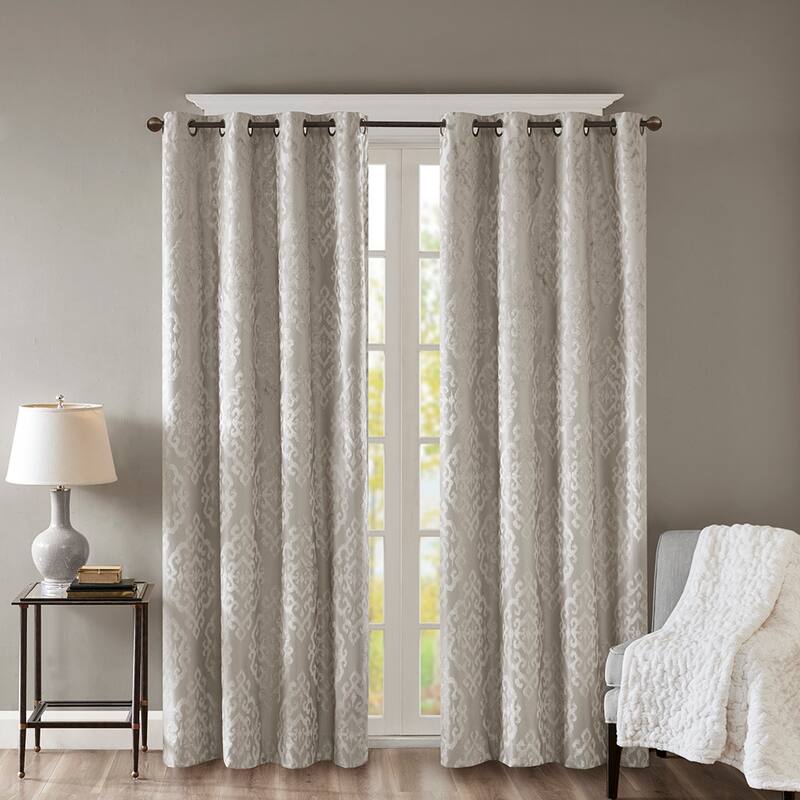 Knitted Jacquard Damask Grommet Top Curtain Panel
