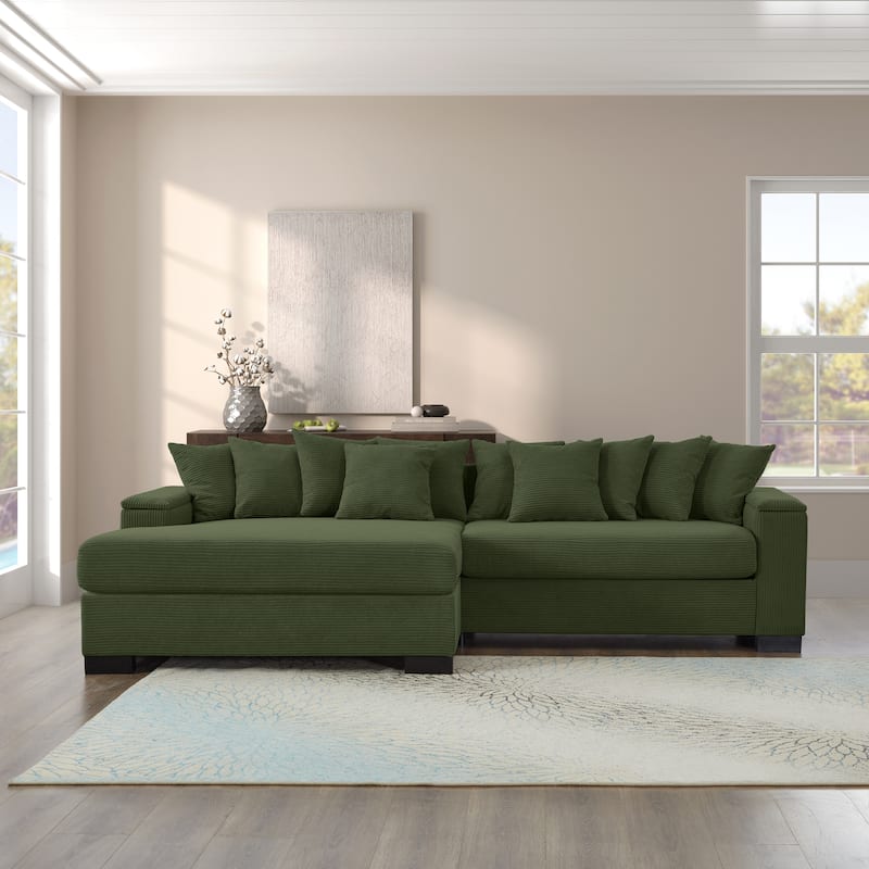 111" L Shaped Sectional Couch with Chaise Lounge and Storage Armrest