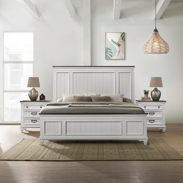 Roundhill Furniture Clelane 3-Piece Wood Bedroom Set, Shiplap