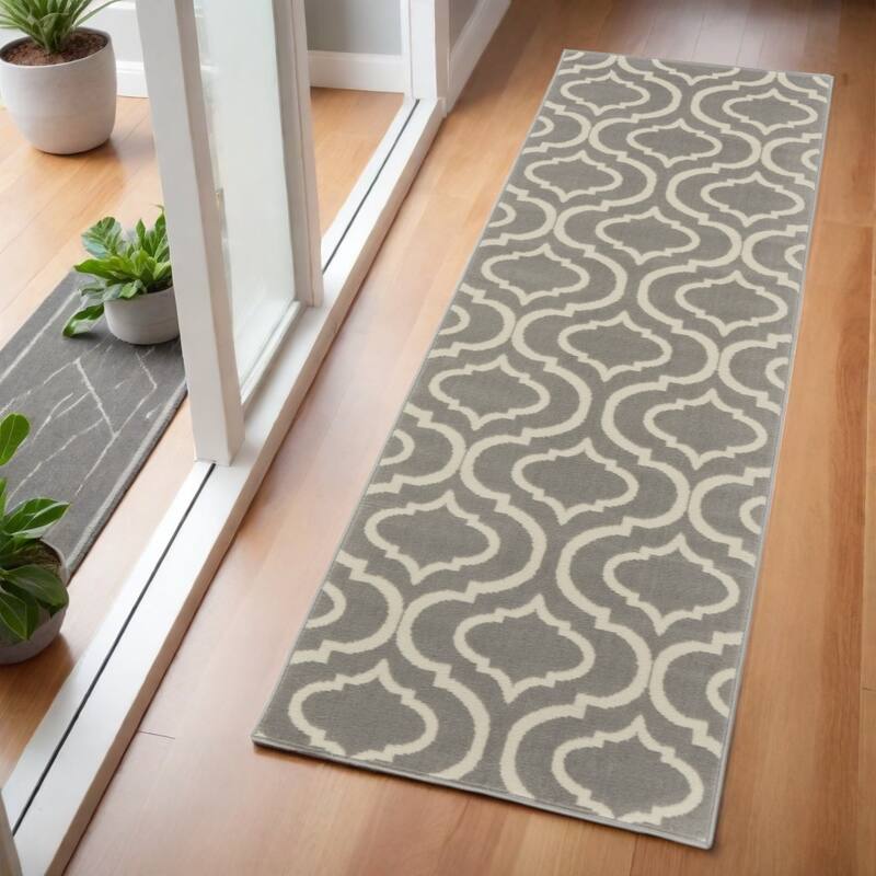 Bemeg Power Loomed Abstract Non Skid Stain Resistant Area Rug By HomeRoots - 72' X '24' X '0.5 - 72' X '24' X '0.5 - Lavender/Ivory - Runner
