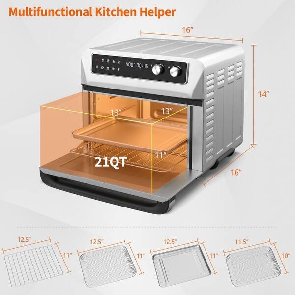 8in1 Convection Air Fryer Toaster Oven with 5 Accessories and RecipeSilver 16" x 16" x 14