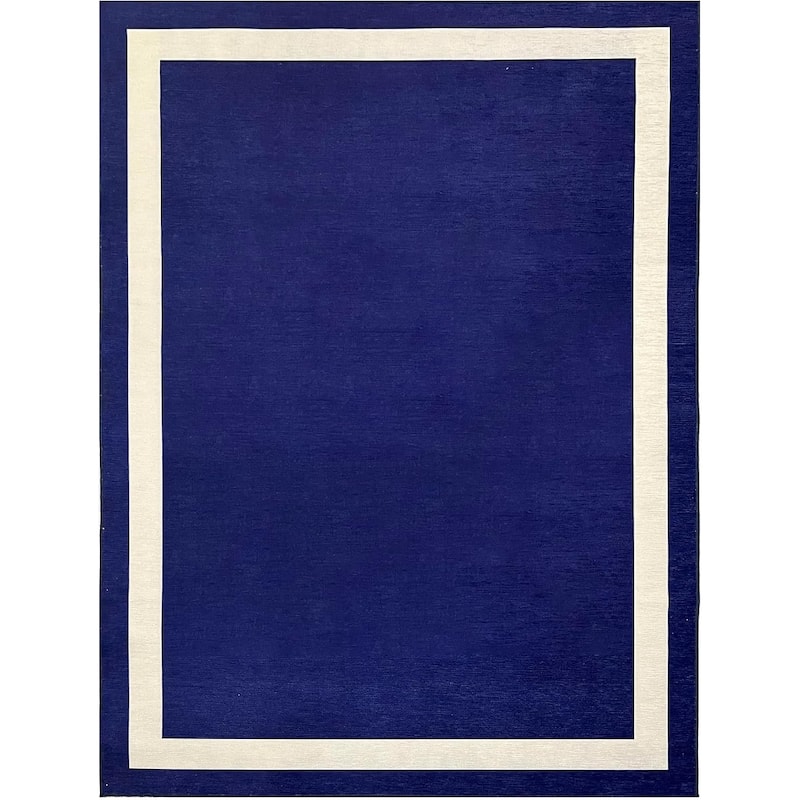 Machine Washable Area Rug With Non Slip Backing - Everest Geometric Modern Border Design - 5'8''x9' - Navy&Crème