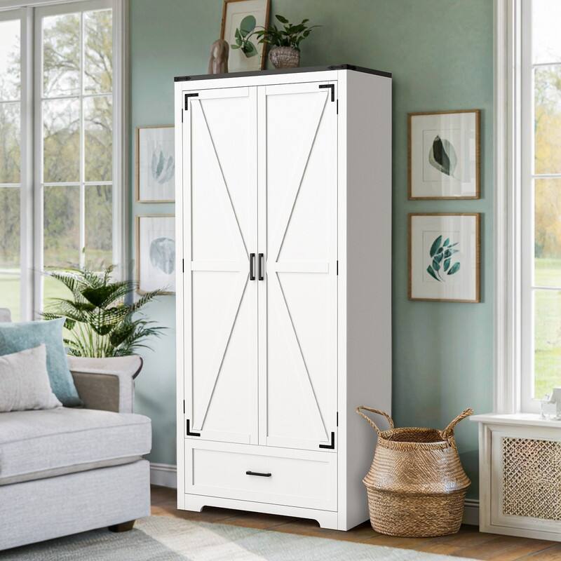 71" Tall Kitchen Pantry Cabinet With Drawers & Shelves - White