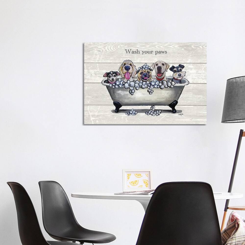 iCanvas "Tub With Dogs, Bathroom Dogs, Wash Your Paws" by Hippie Hound Studios Canvas Print