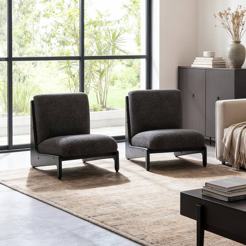 Christopher Knight Home - Modern Rubber Wood + Fabric Accent Chair - Speckled Black + Black