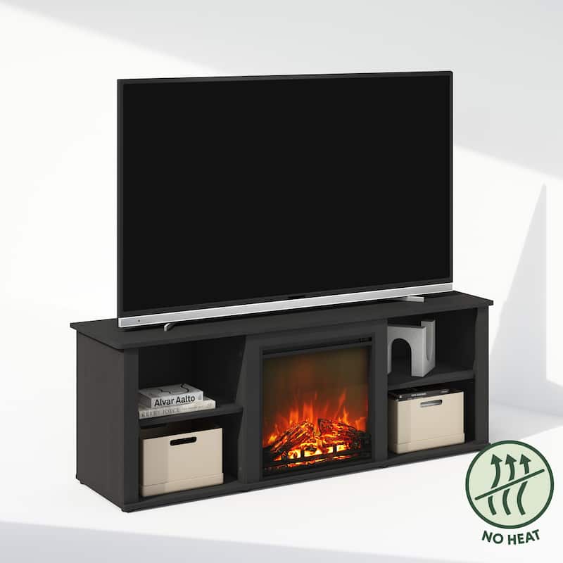 Furinno Jensen No Heat Decorative Electric Fireplace TV Stand, Entertainment Center for TV up to 60 Inch, Americano