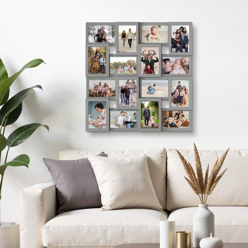 16 Opening Collage Picture Frames Large Photo Frame Collage Wall Hanging for 4x6 Photo - Grey