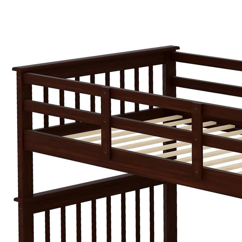 Space-Saving Twin Bunk Bed with Staircase Storage and Safety Guardrails, Gray