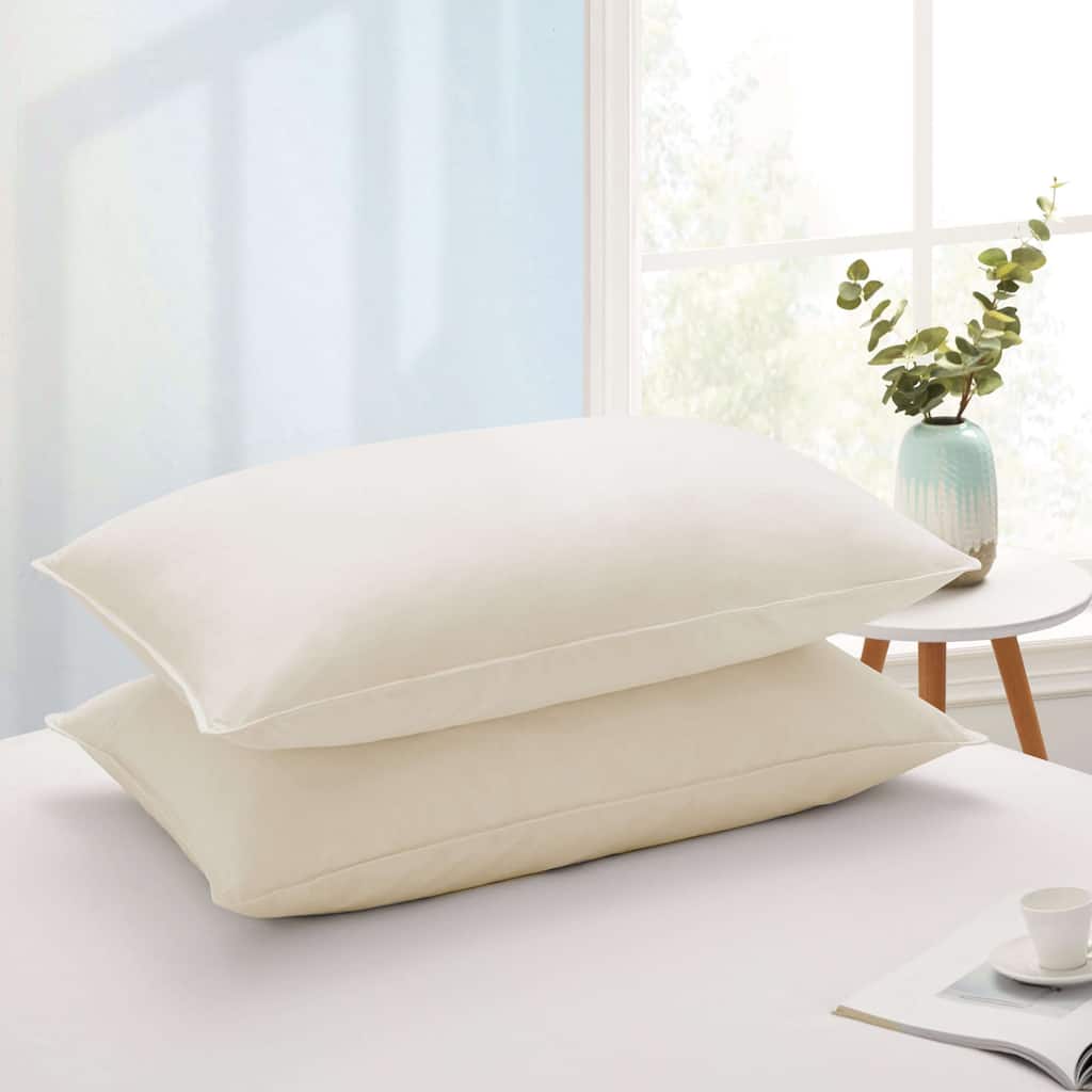 Premium Goose Feather Bed Pillows with 100% Cotton Cover Set of 2