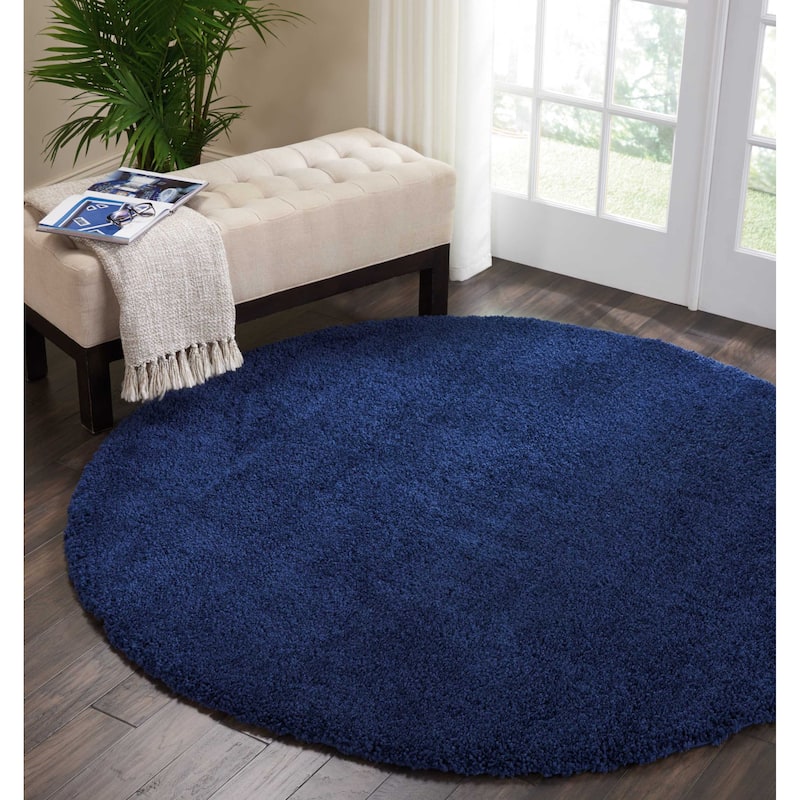 Nourison Malibu Shag Modern Plush Solid Area Rug - 4' Round - Navy - Runner/Round