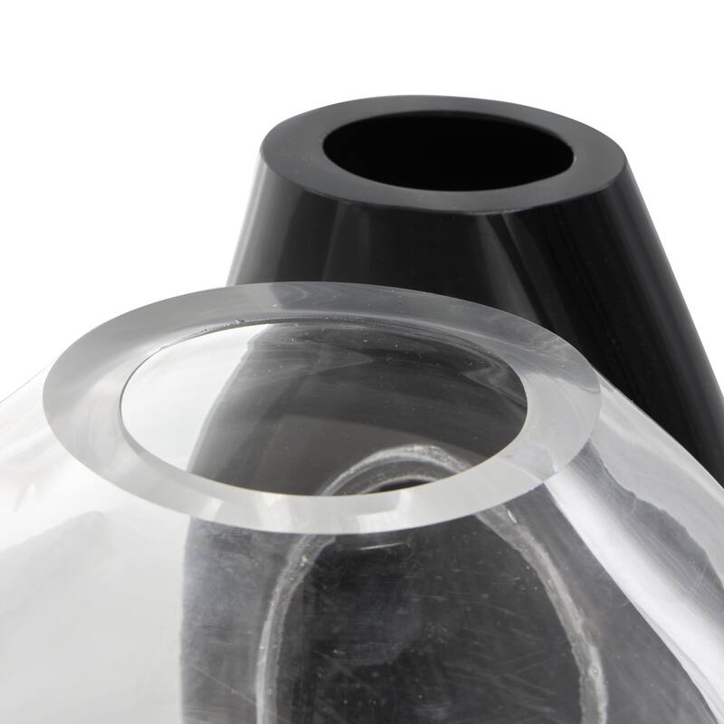 Recycled Glass Abstract Handmade 2 Opening Decorative Vase with Clear Glass Accent - Black - Roche River Decor