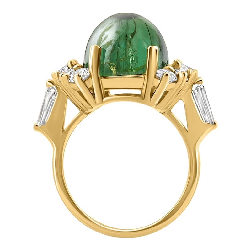 Bliss Diamond 14.29Ct Green Tourmaline Heirloom Diamond Ring Yellow Gold
