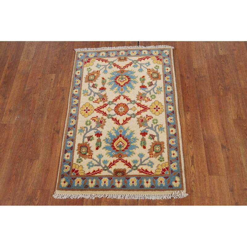 Floral Kazak Oriental Foyer Rug Traditional Hand-Knotted Wool Carpet - 2'0" x 3'0"