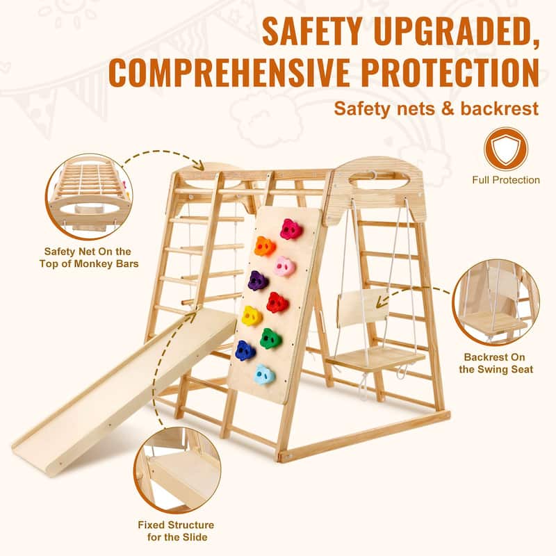 7-in-1 Wooden Toddler Climbing Toys Indoor Playground Suitable for Preschool or Home