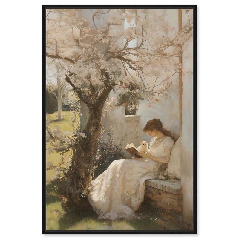Reading With Her Cat Canvas by Art Remedy - Black - 24" x 36"