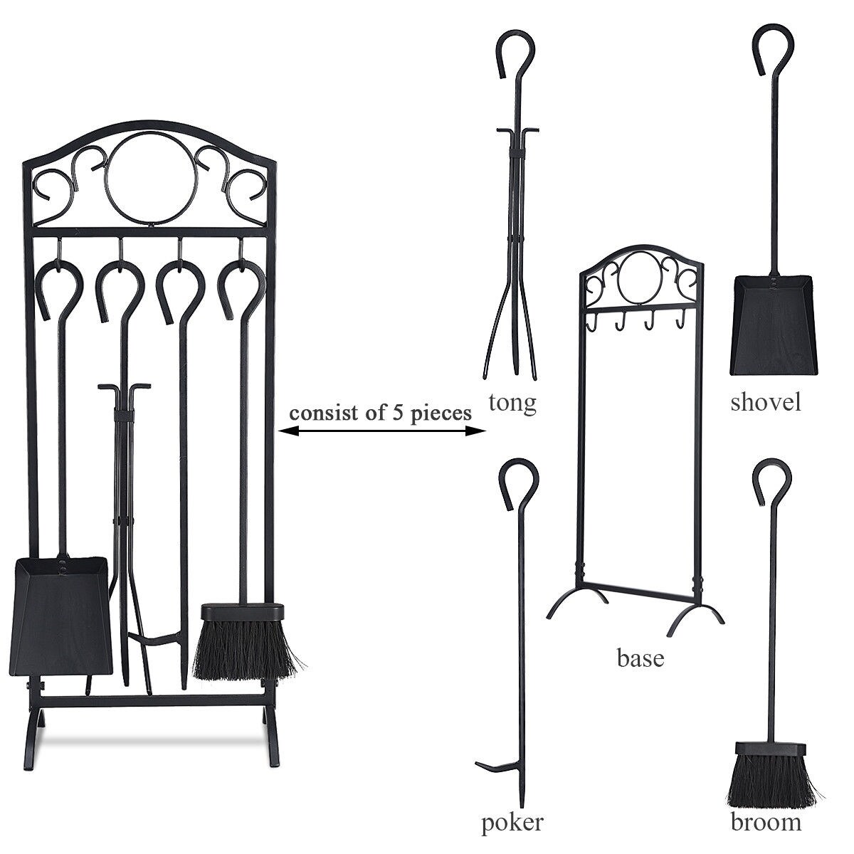 Shop Costway 5 Pieces Fireplace Tools Set 4 Tools Decor Holder
