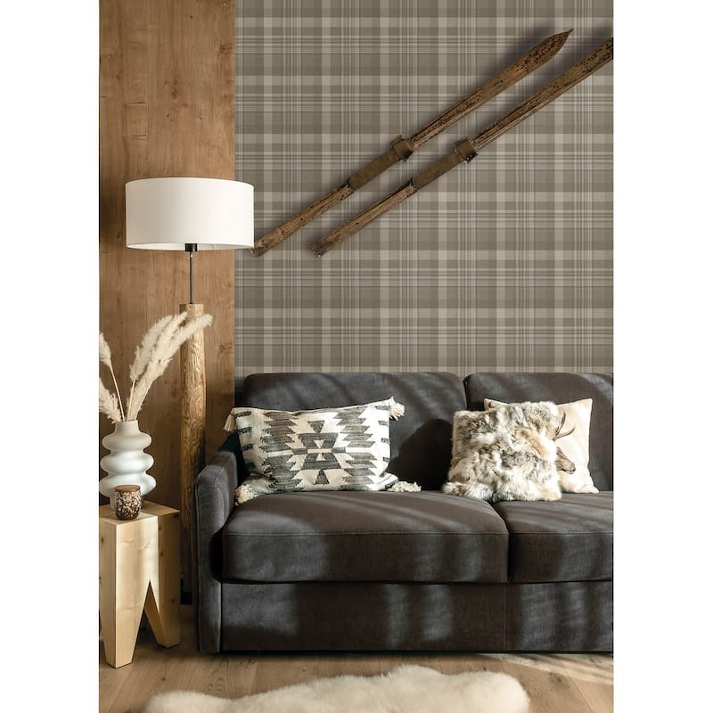 Dutton Plaid Light Brown Wallpaper