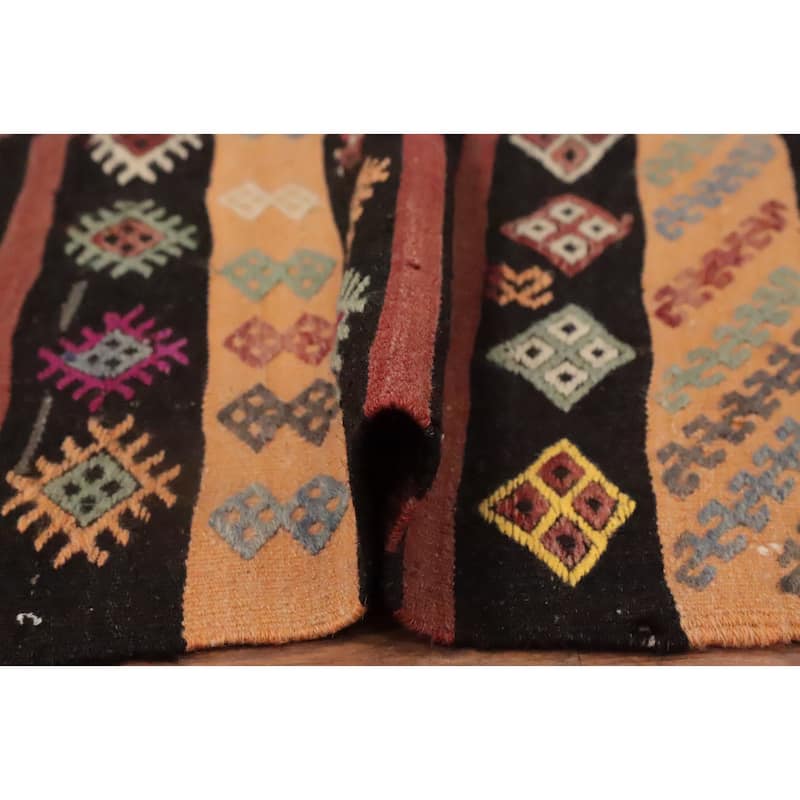 Hand Woven Oriental 100% Wool Carpet Southwestern Tribal Multi-Colored Kilim Runner Rug - 10' 11'' X 3' 9''