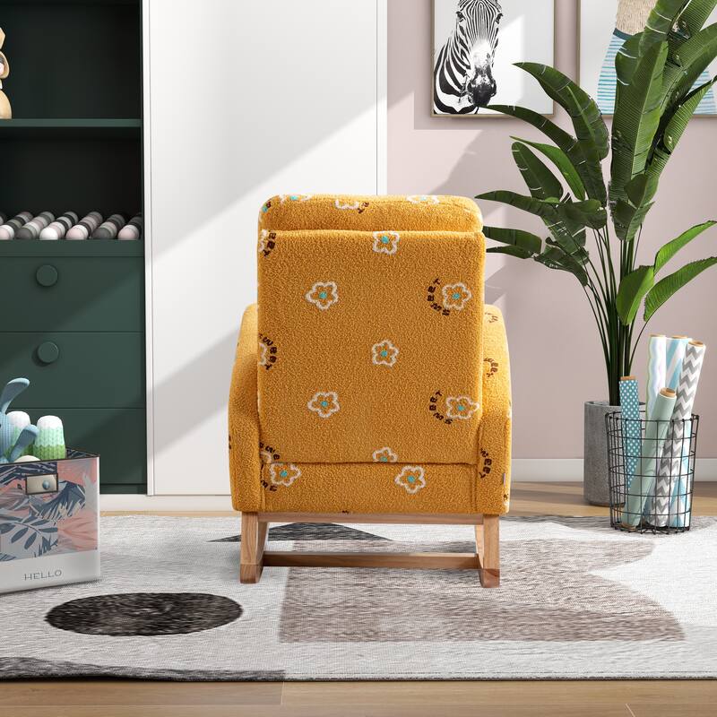 26.8"W Modern Rocking Chair, Mid Century Accent Rocker Armchair With Side Pocket, Upholstered High Back Wooden Rocking Chair