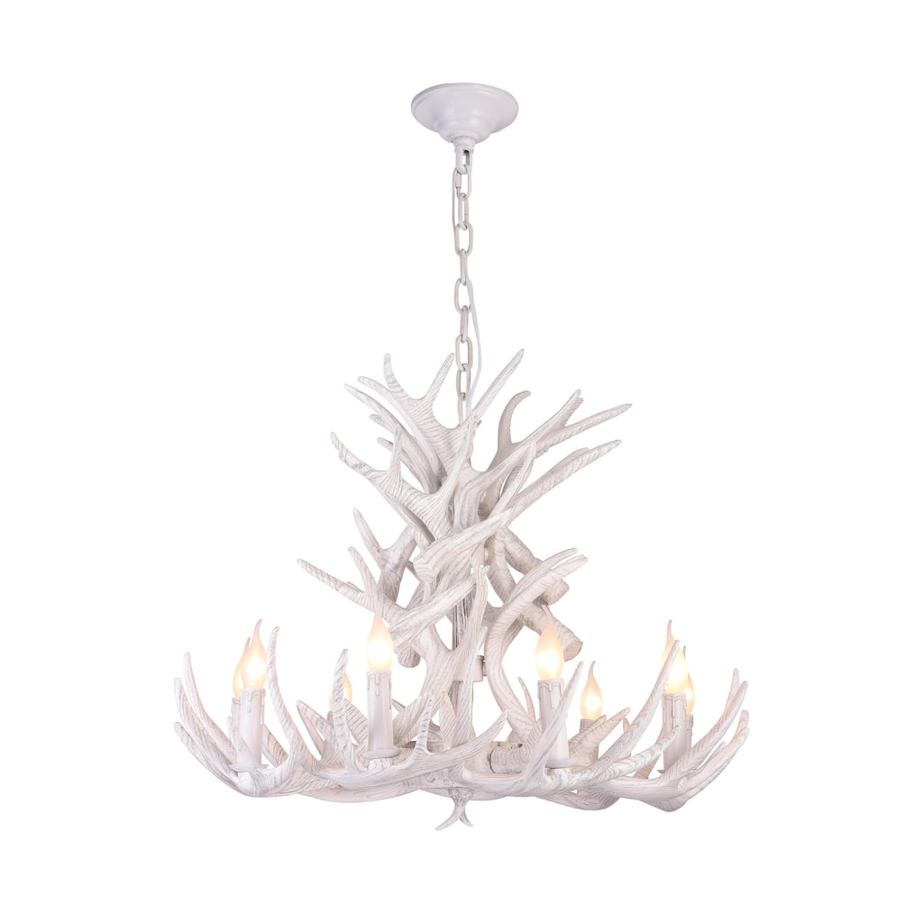9-Light White Antler Chandelier