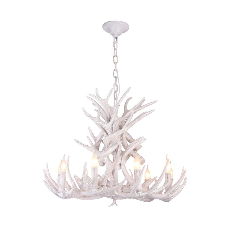9-Light White Antler Chandelier