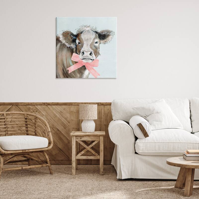 Stupell Cow with Pastel Ribbon Canvas Wall Art Design By Janet Tava